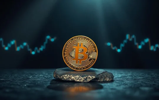 Bitcoin coin on a dark surface with a glowing cycle graph line, representing the 400-day market cycle theory.