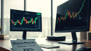 BlackRock BITA ETF trading dashboard showing Bitcoin volatility and a 25% yield target.