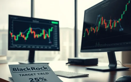 BlackRock BITA ETF trading dashboard showing Bitcoin volatility and a 25% yield target.
