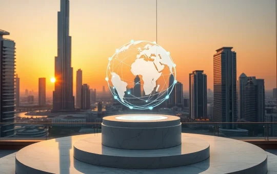 Blockmaze RWA tokenisation platform launch in Dubai with holographic globe and city skyline