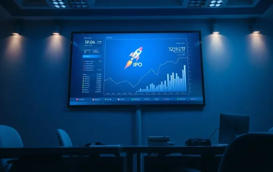 Bybit IPO Express platform interface with rocket launch graphic and financial charts