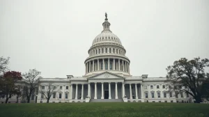 US Capitol building on a cloudy afternoon, symbolizing legislative action on crypto regulation.