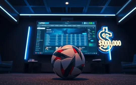 Digital sportsbook interface with soccer ball and $100,000 prize graphic for Dexsport World Cup promotion
