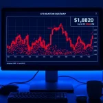 Ethereum liquidation heatmap displayed on a trading monitor showing dense short positions near $1,820