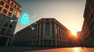 European Union financial district building with digital blockchain overlay symbolizing MiCA crypto regulation