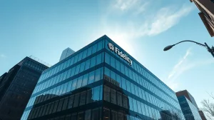Exterior of a modern financial building, representing Fidelity's headquarters, under a clear blue sky.