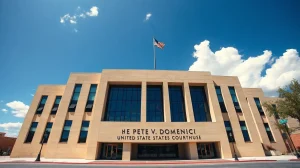 Exterior of the federal courthouse in Albuquerque, New Mexico, where the Kalshi-CFTC lawsuit is being heard.