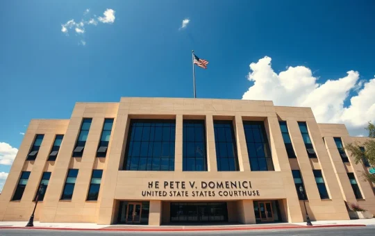 Exterior of the federal courthouse in Albuquerque, New Mexico, where the Kalshi-CFTC lawsuit is being heard.