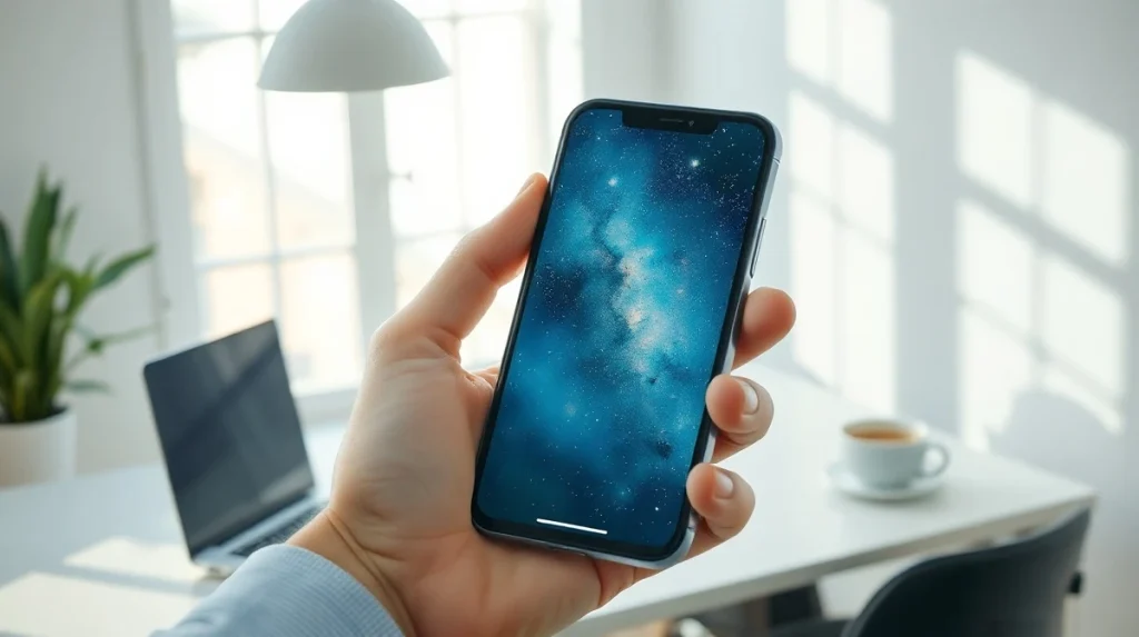 Smartphone displaying a galaxy-themed app interface representing the GalaxyPi platform for Pi Network.