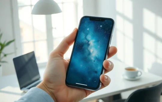 Smartphone displaying a galaxy-themed app interface representing the GalaxyPi platform for Pi Network.