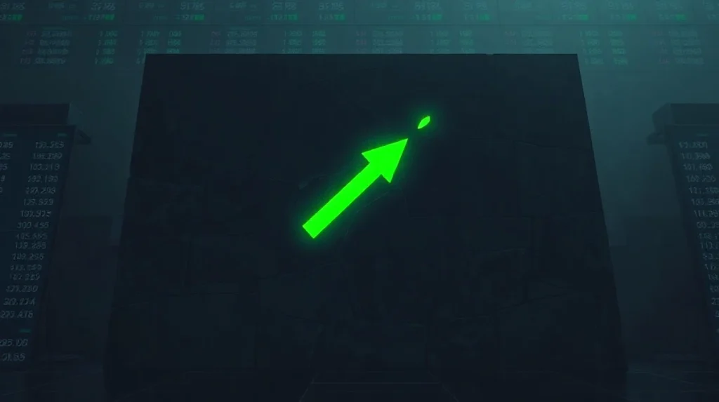 Dark stone wall with a green upward arrow symbolizing PYTH price resistance breakout attempt