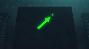 Dark stone wall with a green upward arrow symbolizing PYTH price resistance breakout attempt