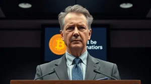 Michael Saylor at a press conference defending MicroStrategy's Bitcoin strategy