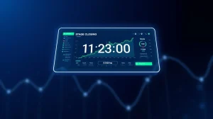 Futuristic trading dashboard with countdown timer for SeerDEX presale stage closing