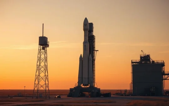 SpaceX Falcon 9 rocket on launch pad at Cape Canaveral during golden hour