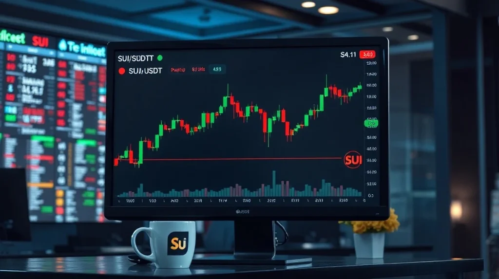 SUI price chart showing volume spike and support level near $0.60