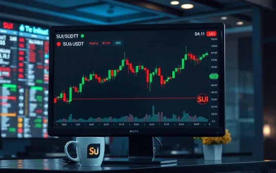 SUI price chart showing volume spike and support level near $0.60