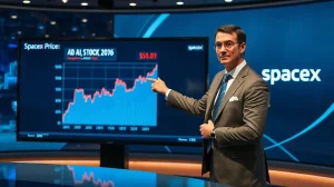 Tom Lee analyst pointing at AI stock chart with SpaceX logo on display