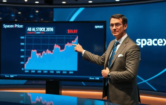Tom Lee analyst pointing at AI stock chart with SpaceX logo on display