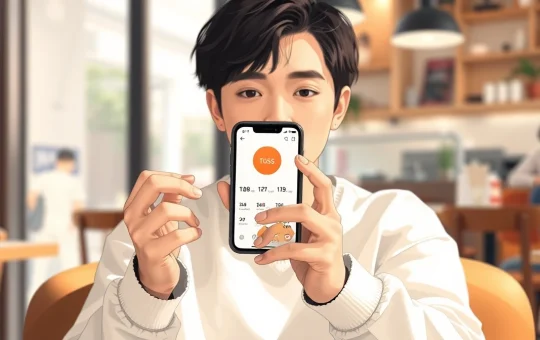 User holding smartphone with Toss app in a Seoul coffee shop for AI data contribution
