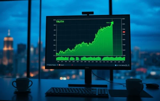 Cryptocurrency trading chart showing TRUTH token price spike with green candles