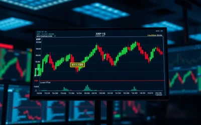 XRP price chart showing $1.15 resistance level with liquidation zone overlay