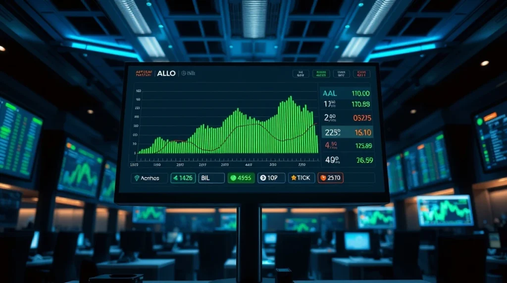 Cryptocurrency trading dashboard showing ALLO and BILL price charts with upward trends