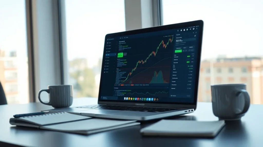 Laptop screen showing cryptocurrency data API dashboard and code editor
