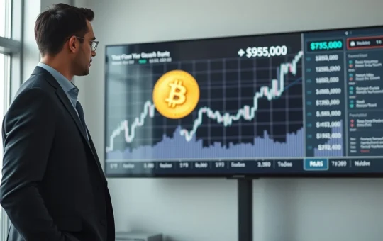 Financial analyst pointing to Bitcoin price chart showing $95,000 target