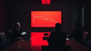 Corporate boardroom with Bitcoin price chart on screen during strategy meeting
