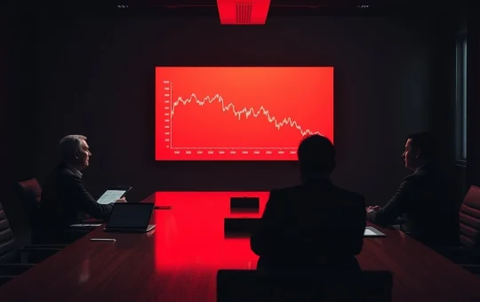 Corporate boardroom with Bitcoin price chart on screen during strategy meeting