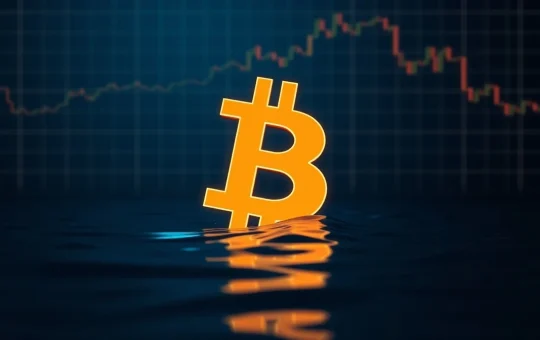 Bitcoin symbol partially submerged in dark liquid, representing declining whale liquidity on Binance exchange.