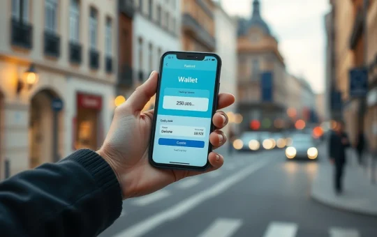 Person using a smartphone with a crypto wallet app in a European city setting