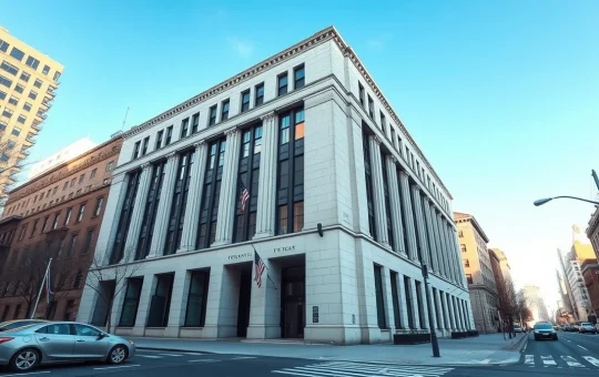 New York State Department of Financial Services building exterior on a sunny day