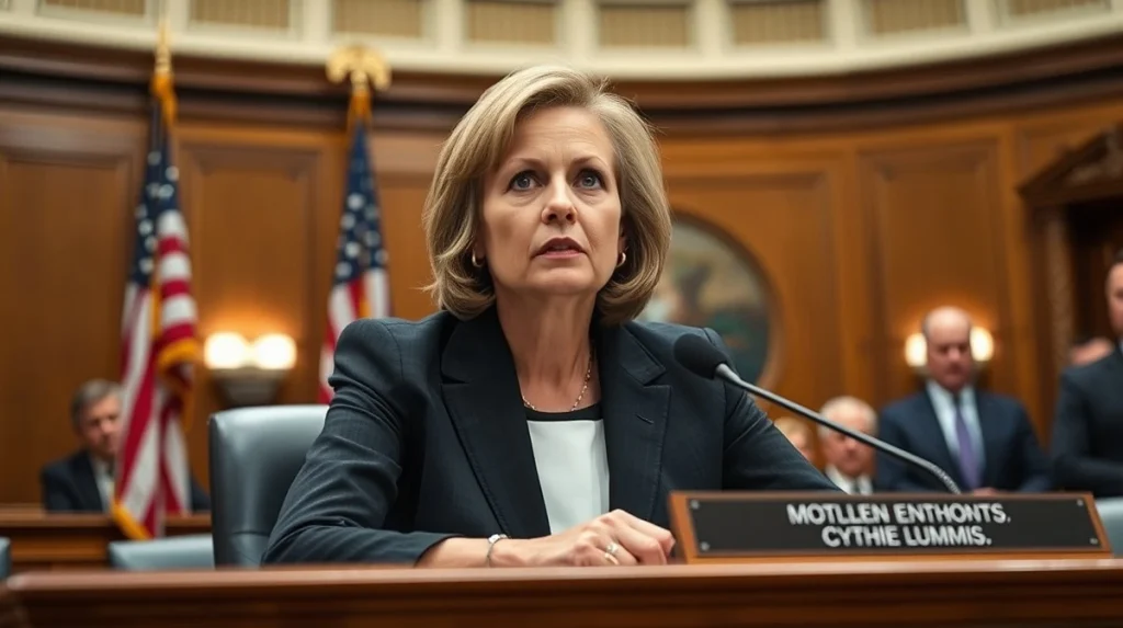 Senator Cynthia Lummis speaking at a Senate hearing on crypto regulation.