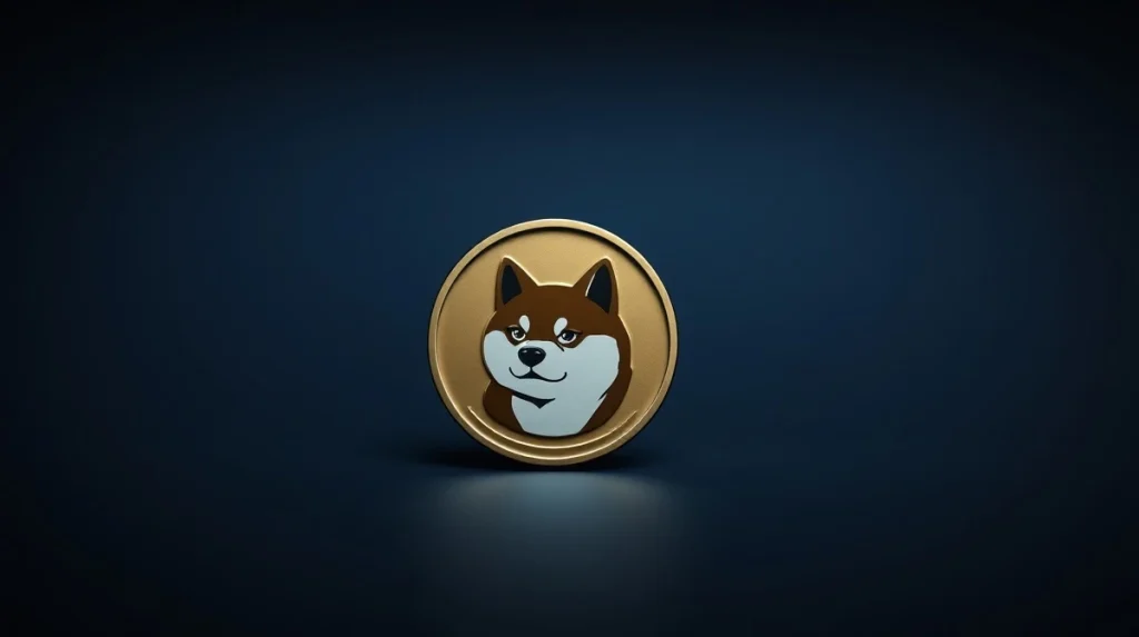Dogecoin coin with Shiba Inu logo centered on a dark gradient background for financial analysis