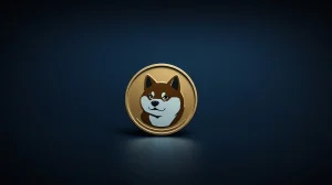 Dogecoin coin with Shiba Inu logo centered on a dark gradient background for financial analysis