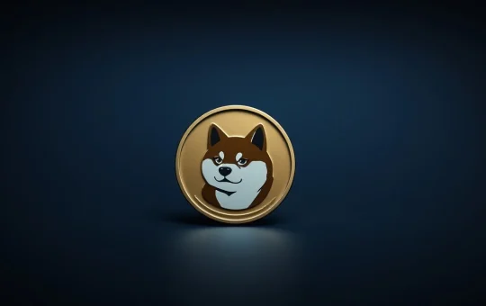 Dogecoin coin with Shiba Inu logo centered on a dark gradient background for financial analysis