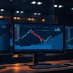 Ethereum price chart showing descending channel pattern on trading monitors