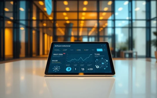 Ethereum Institutional platform dashboard on a tablet in a modern office setting