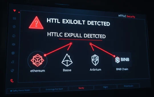 Security alert dashboard showing GardenFi HTLC exploit affecting Ethereum, Base, Arbitrum, and BNB Chain networks