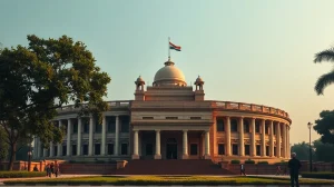 Indian Parliament building in New Delhi, representing government and regulatory progress on cryptocurrency policy.