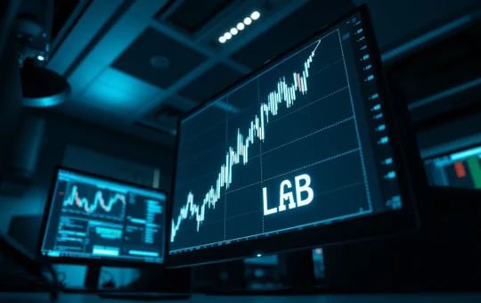 Candlestick chart showing a sharp price spike for the LAB token on a trading monitor.