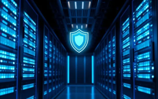 NVIDIA data center with holographic shield symbol representing AI Defense Alliance