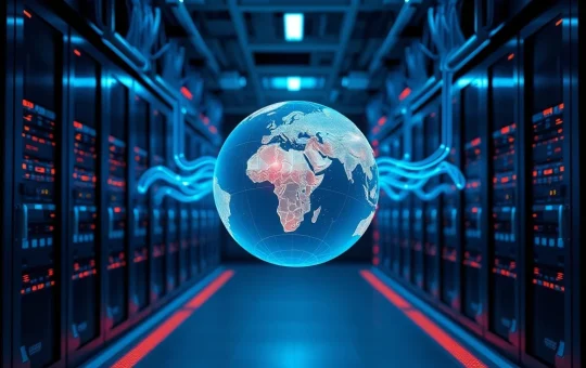 Decentralized AI data center with glowing globe and network cables