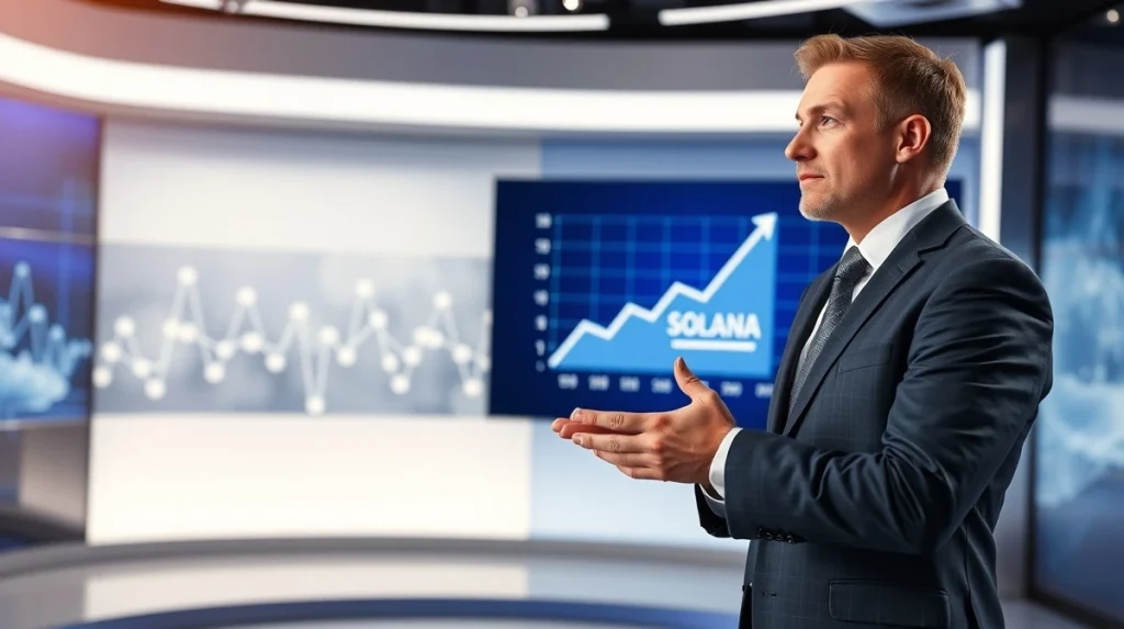 Raoul Pal presenting a crypto market analysis with a chart showing Solana tokenization trends.