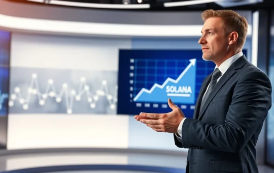Raoul Pal presenting a crypto market analysis with a chart showing Solana tokenization trends.