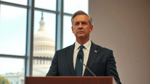 Ripple Chief Legal Officer Stuart Alderoty speaking at a podium with the U.S. Capitol in the background.