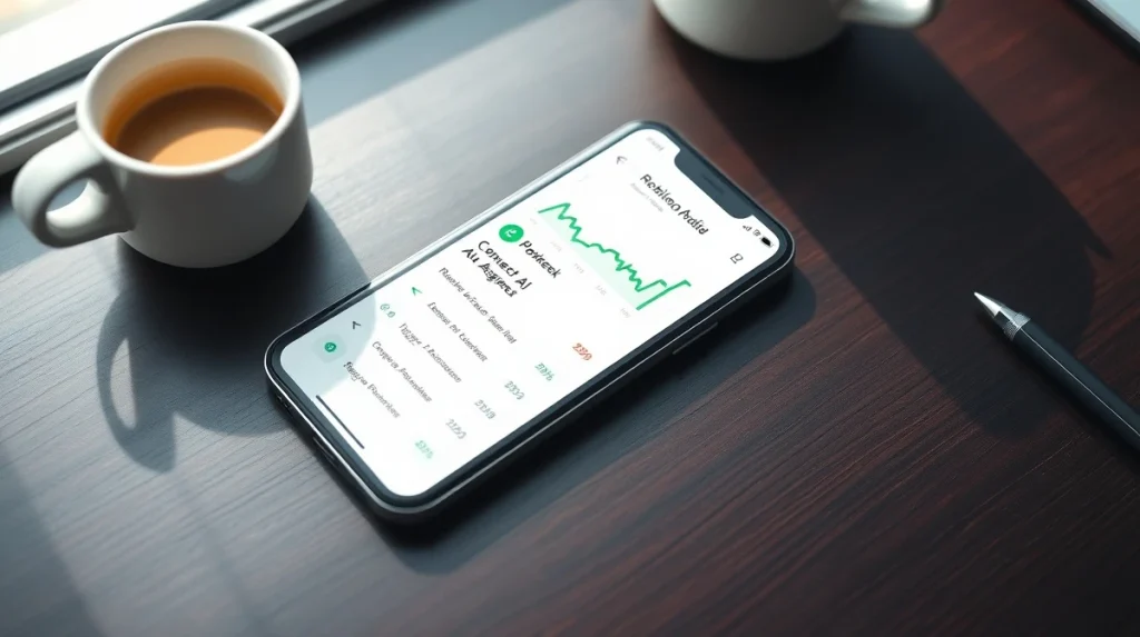 Robinhood app on a smartphone showing a trading dashboard with an AI agent connection toggle.