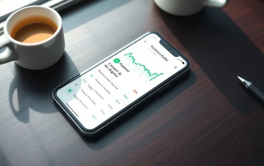 Robinhood app on a smartphone showing a trading dashboard with an AI agent connection toggle.